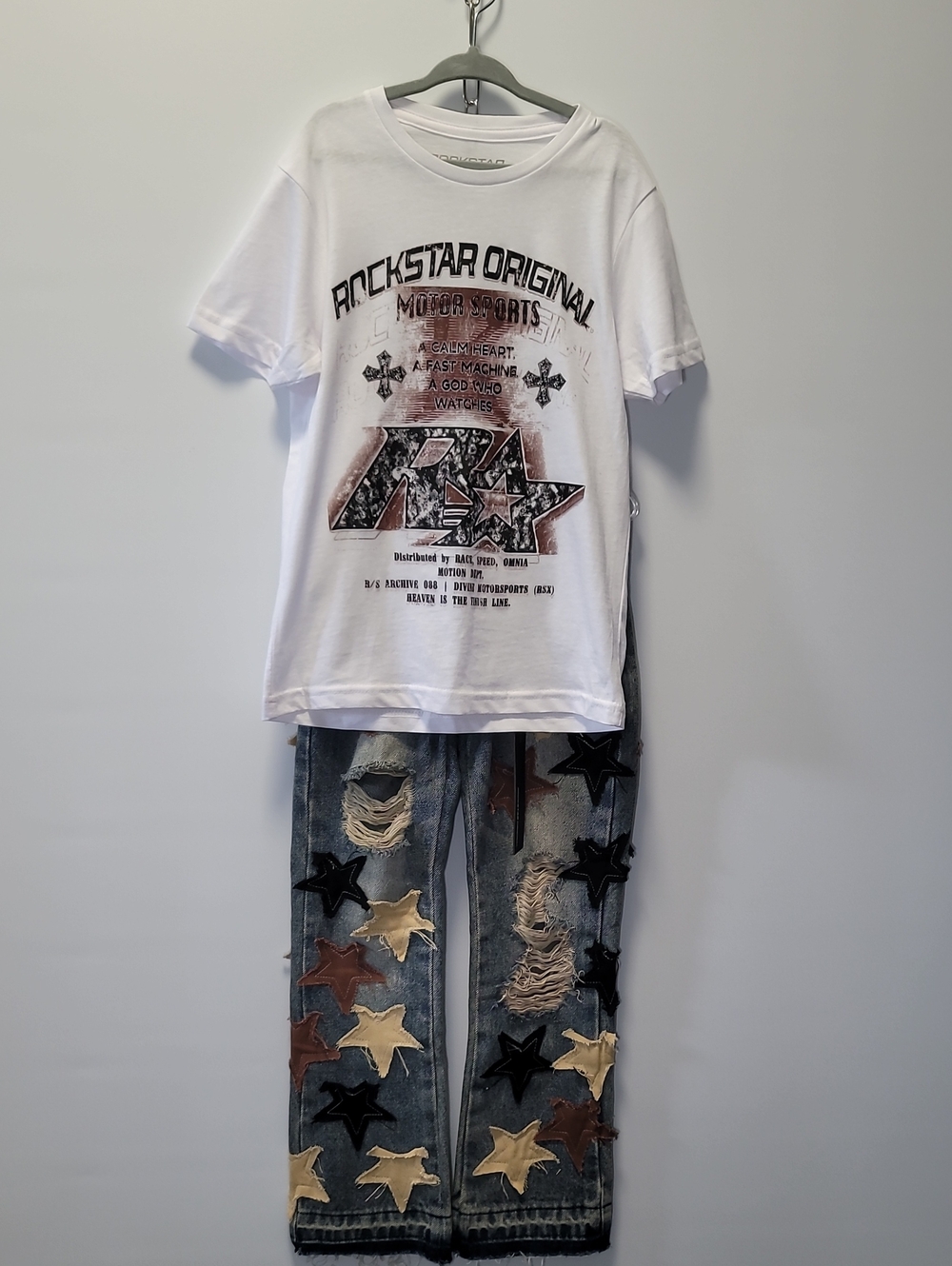 Kids Star-Patch Distressed Jeans - White & Denim